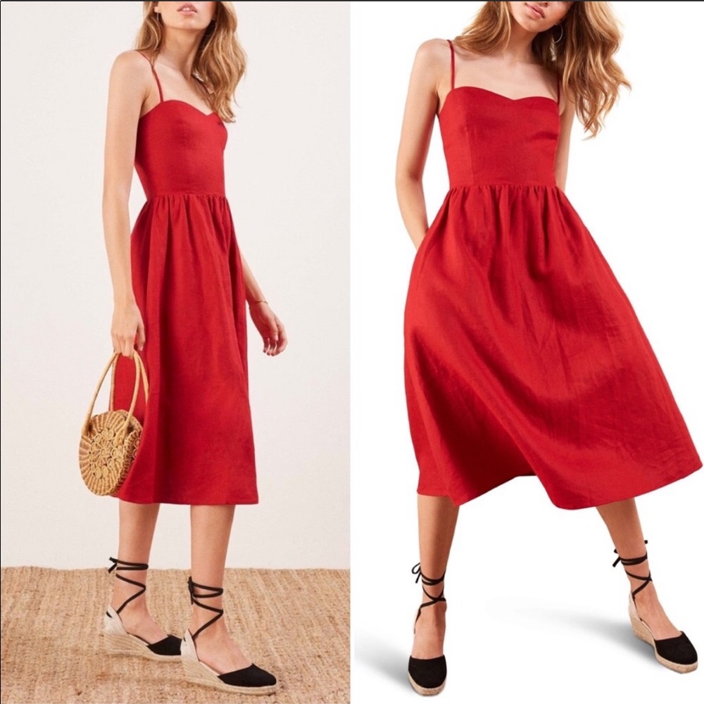 Reformation Olivia Linen Red Lipstick Dress 2 - Picture 8 of 16